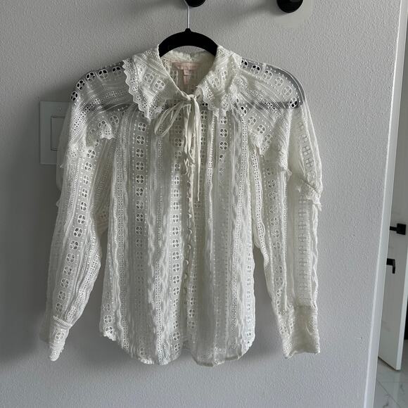 Rebecca Taylor Dresses & Skirts - Rebecca Taylor Long Sleeve Geo Eyelet Blouse Top Size XS